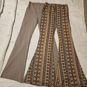 Stylish Women's Flare Pants Set in Tan and Patterned Brown